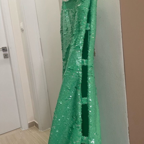 Stefania Vaidani green dress with sequins and side slits, new, size S