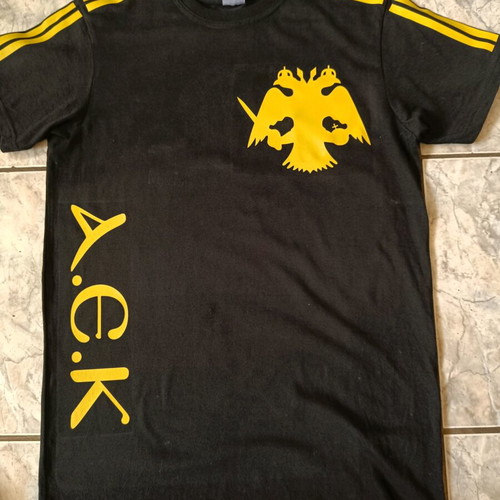 AEK T shirt cotton with DTF print logo and stripes new