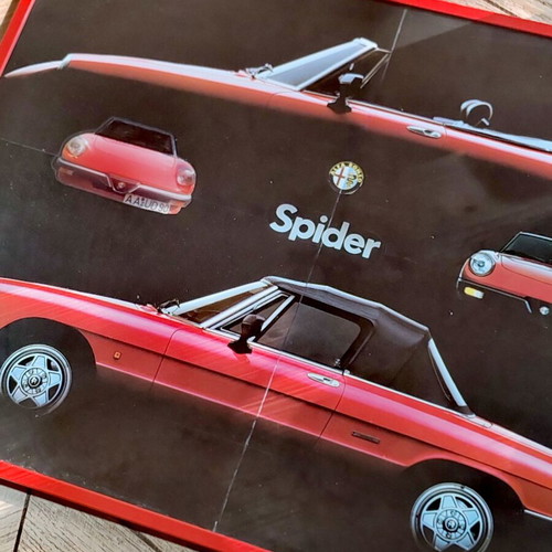 Alfa Romeo Spider retro car poster, framed with protective glass