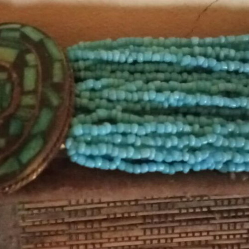 Boho belt with turquoise beads and bronze elements adjustable, new