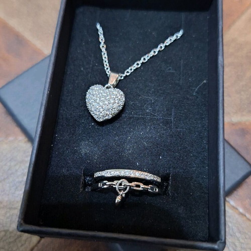 Two-sided pendant and ring set new, 18K gold plated