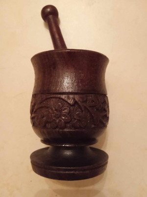 Wooden decorative mortar like new with carved details