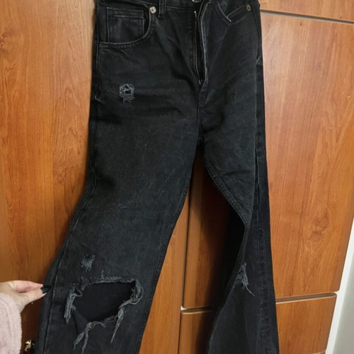 Zara high waist jeans like new, with rips, black, size XXS