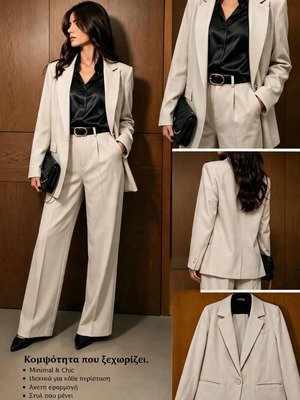 Only beige women's suit with satin matte shirt