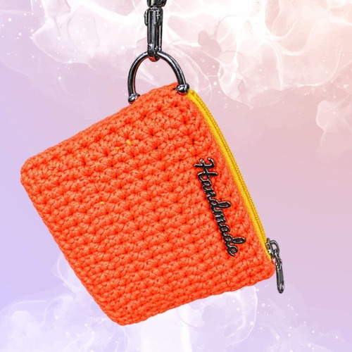 Handmade knitted wallet, orange