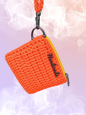 Handmade knitted wallet, orange