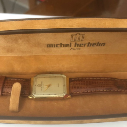 Michel Herbelin quartz watch used gold-plated with sapphire