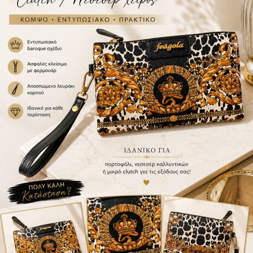 Fragola wristlet bag with baroque design, new