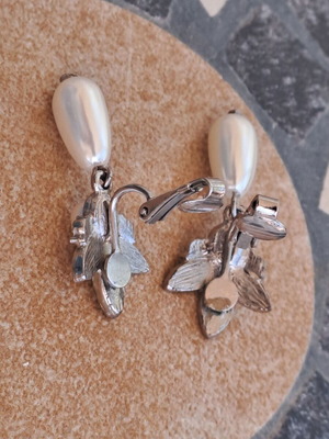 Vintage earrings with clips used, decorated with pearls and rhinestones