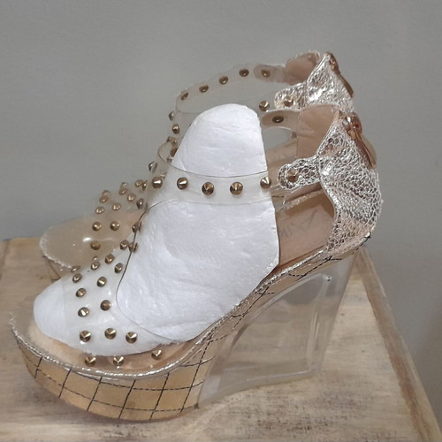 Plexiglass platform sandals transparent with gold quilting new size 37