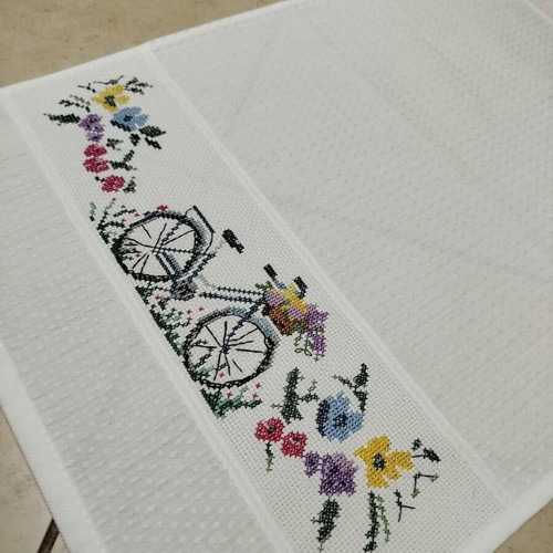 Kitchen Towels set of three embroidered with bicycle design new