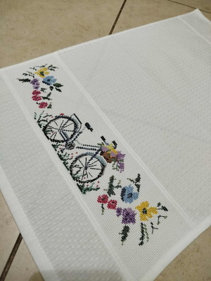 Kitchen Towels set of three embroidered with bicycle design new