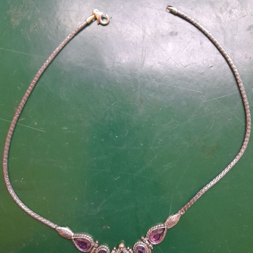 Handmade necklace amethyst stone new, chain length 14 mm