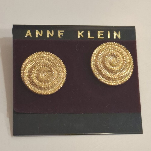 Vintage Anne Klein women's earrings round with spiral design gold finish new