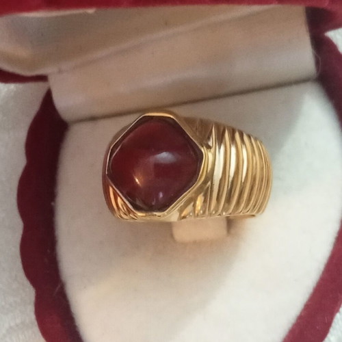 Vintage Russian Gold-Plated Ring with Ruby-Type Glass Stone, Size 54 used