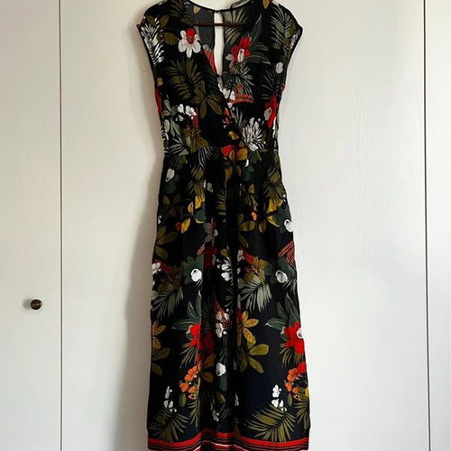 Zara colorful summer jumpsuit with tropical floral pattern, used, size S