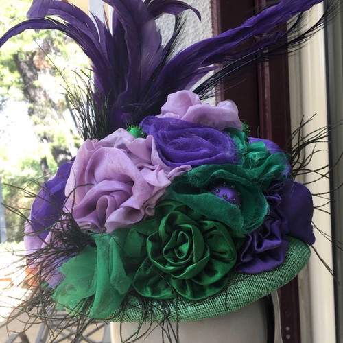 Fascinator hat new, handmade with silk fabrics and feathers