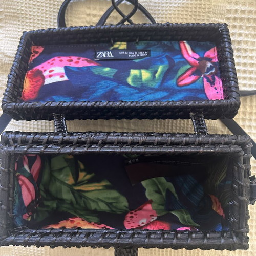 Zara black straw crossbody bag like new