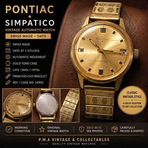 Pontiac Simpatico Swiss Made Automatic Watch with Date, vintage