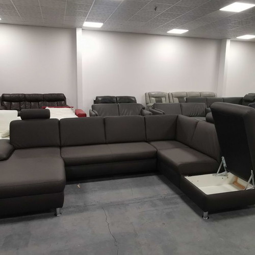 Brown-gray leather corner sofa CARO new with storage function
