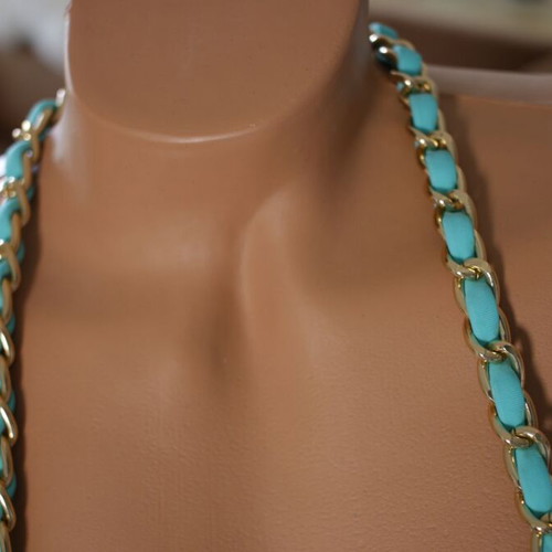 Turquoise one-piece swimsuit new with chains and adjustable cords