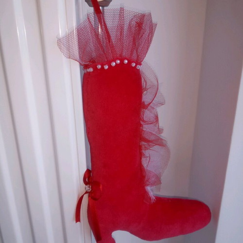 Handmade soft boot decorative ornament with velvet fabric and tulle