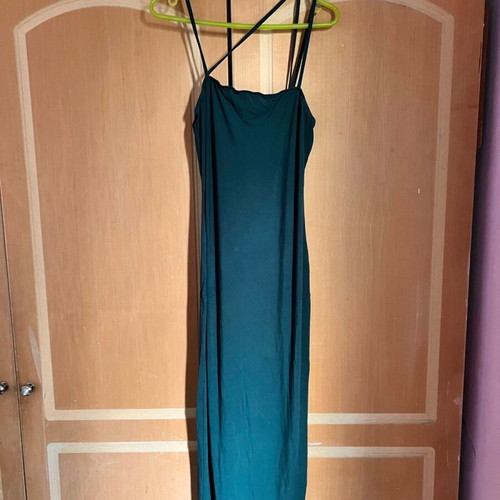 Shein long dress used green, tight fit, size L