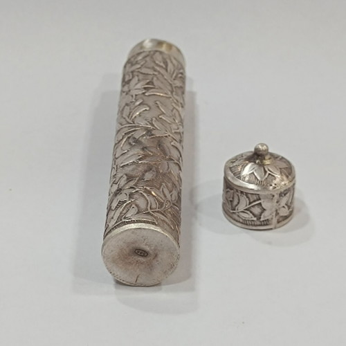 Antique silver 800 needle case with embossed floral decoration
