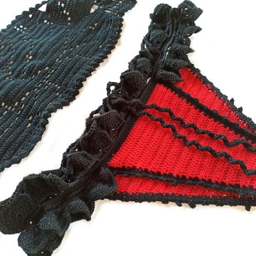Handmade knitted swimsuit new, size small, black and red