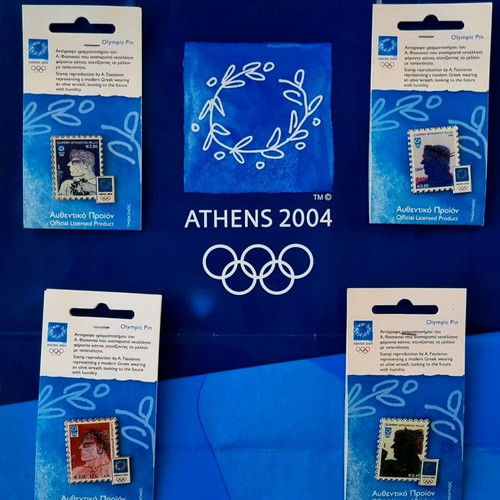 Olympic pin set of 4 Athens 2004 new, Fasianos stamp series