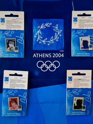 Ολυμπιακές καρφίτσες πέτου Αθήνα 2004 σετ 4, καινούργιες, σειρά Γραμματόσημα Φασιανός
