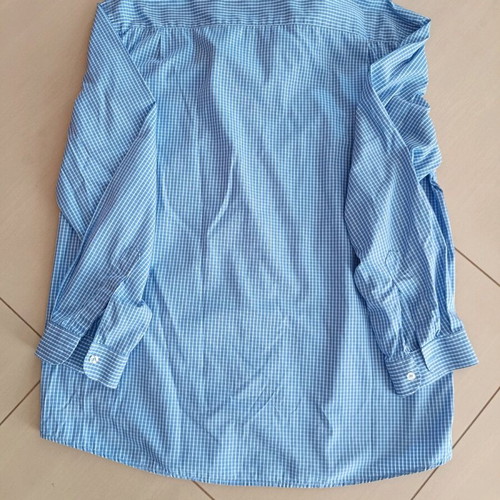 Men's Italian long-sleeve shirt used, light blue check, size Large