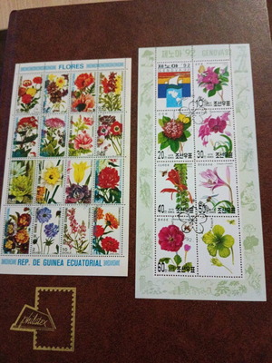 Flower stamps from Equatorial Guinea and Korea new, 24 pieces