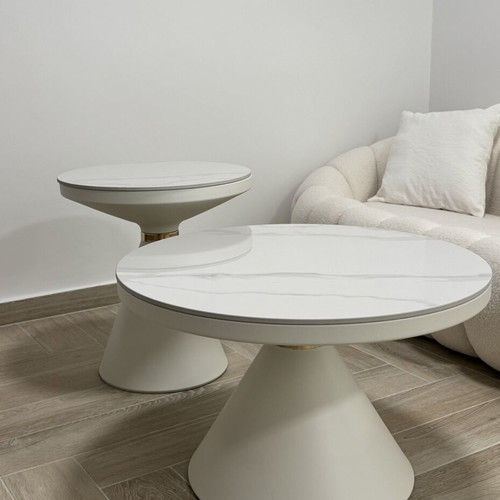 Set of 2 white marble coffee tables like new