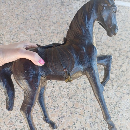 Vintage Decorative Horse Handmade From Natural Leather 20th Century