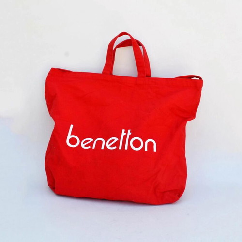 Benetton large cotton shoulder tote bag used, white logo