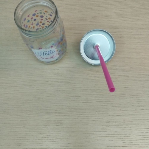 Shaker with Lid and Glass Jar with Straw Like New