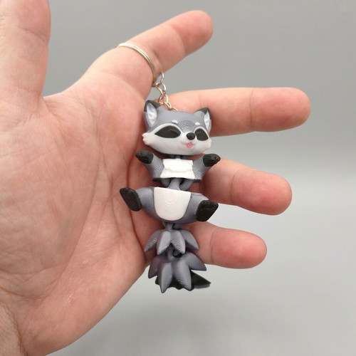 Articulated raccoon keychain, 12cm, multicolor