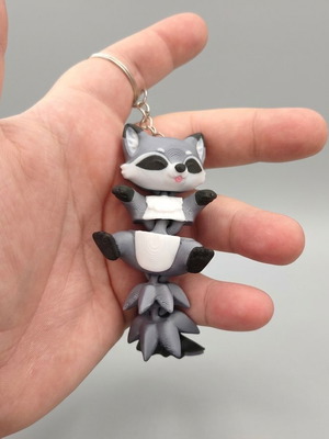 Articulated raccoon keychain, 12cm, multicolor