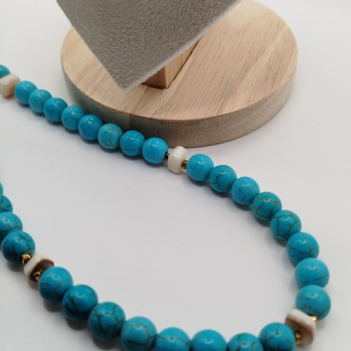 Handmade necklace with shell, howlite, hematite and stainless steel, new