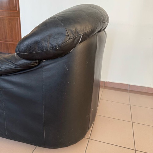 Black leather armchair used, synthetic leather