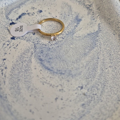 Gold solitaire ring stainless steel with white zircon stone