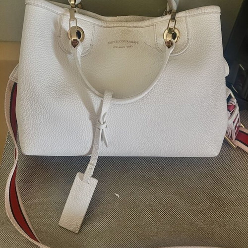 Emporio Armani crossbody bag used, white canvas with adjustable strap
