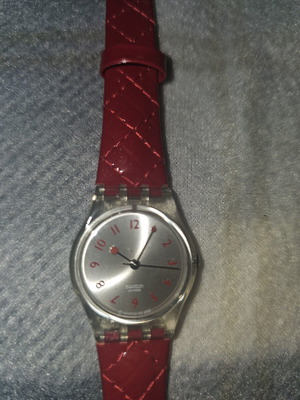 Swatch Strawberry Jam 2003-4 women's watch used, red leather strap