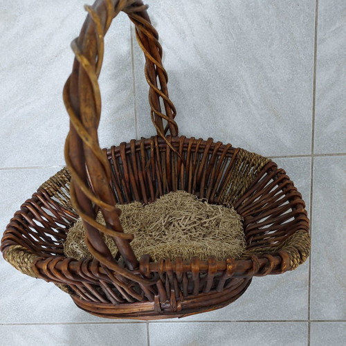 Wicker basket large used with handle brown