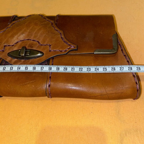 Vintage leather envelope bag for women used, handmade, brown