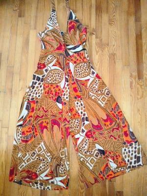 Boho Indian zip culotte viscose jumpsuit new, brown and orange