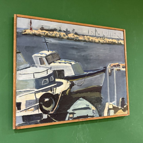 Oil painting of boats by Panikos Tsangaras