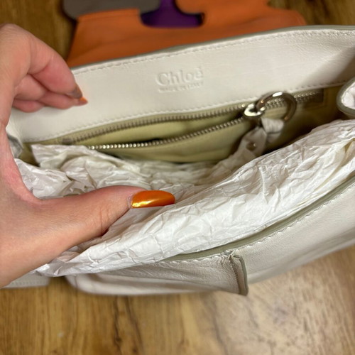 Chloe Buckle wristlet bag used, leather, white multicolor