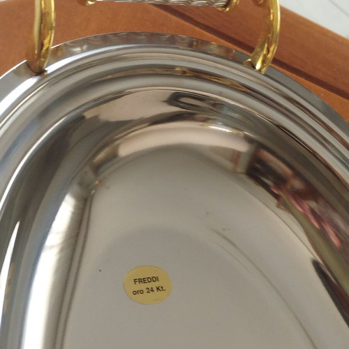 Freddi Italian Serving Tray Inox 18/10 & 24K Gold Like New